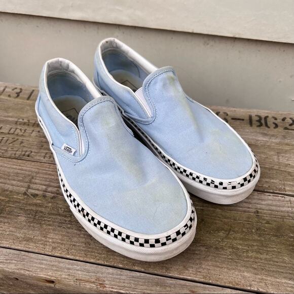 Vans Classic Slip On Check Foxing pale blue sneakers M8/W9.5 - Picture 1 of 8